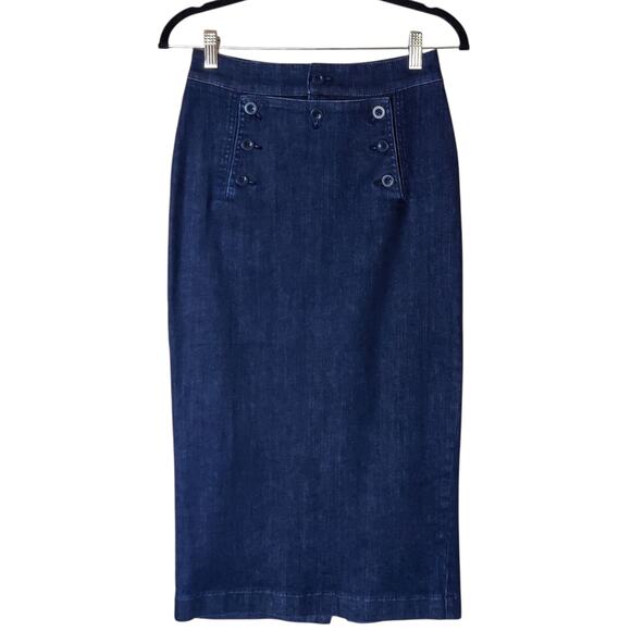 Moods of Florence Italy Stretch Denim Lace Up Midi Pencil Sailor Skirt Small - Picture 1 of 11